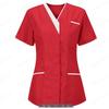 Top da donna tinta unita a maniche corte con scollo a V Top da infermiera con tasca uniforme da lavoro