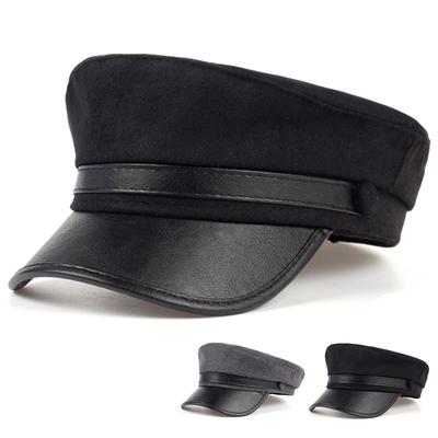 Unisex Lederhut Schirm Marineblau Hut Frühling Herbst Matrosenhüte Damen Baskenmützen Herren Flache Kappe Kapitän Militärmützen
