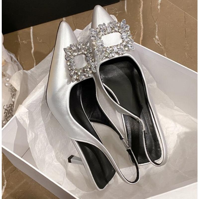 New Women's Black Rhinestone Pumps Medium Pointed Closed New Spring Gladiator Block Dancing High Heels Shoes