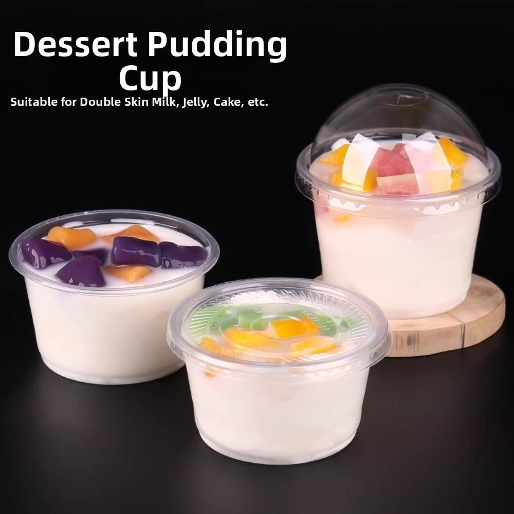 100pcs Leakproof Disposable Cups with Flat Lids Clear Pudding Bowl Ice Cream Container Party Use