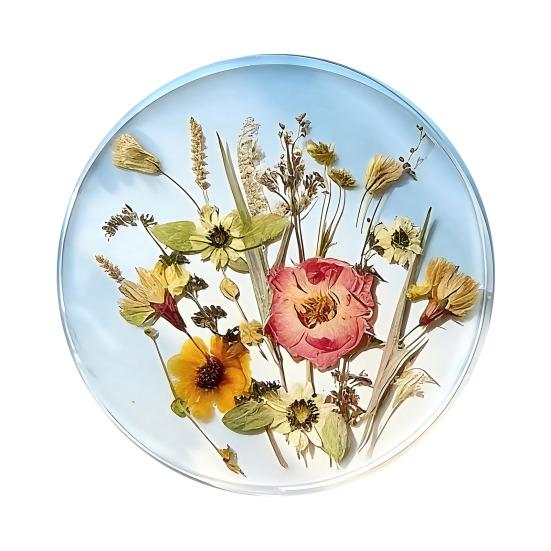 2D Acrylic Coaster Set with Pressed Flower Design Heat-Resistant Drink Mat for Coffee Cups Decorative Tableware for Mother's Day Gift Unique Home