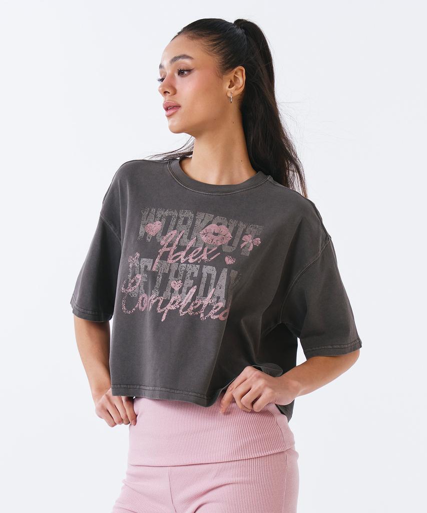 HDEX Women'S Layered Pigment Crop Short Sleeve (Pigment Charcoal)