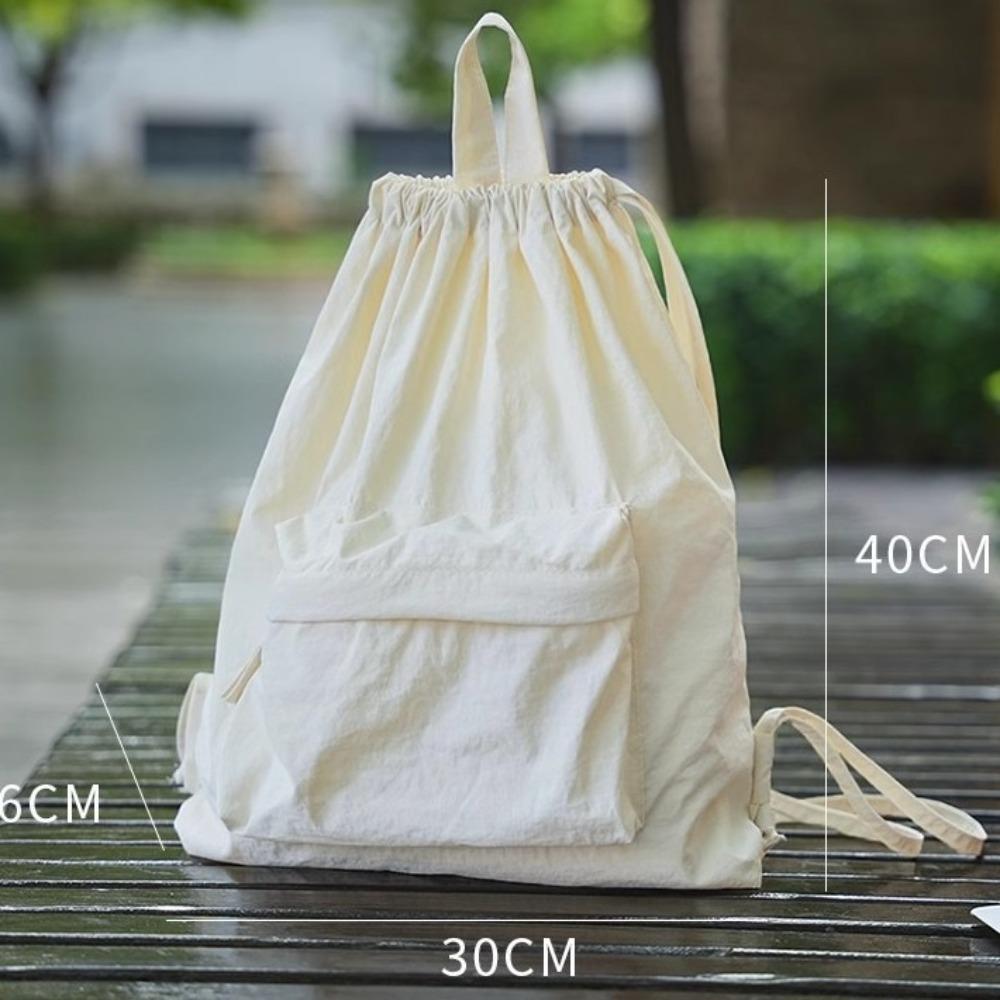 Portable Nylon Drawstring Backpack Large Capacity Solid Color Shoulders Backpack Casual Small Gym Bag