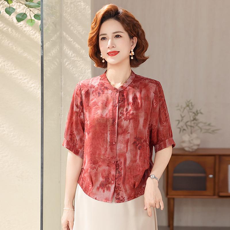 Women's Mid-Sleeve Chiffon Blouse - Fashionable Summer Top for Middle-Aged & Elderly