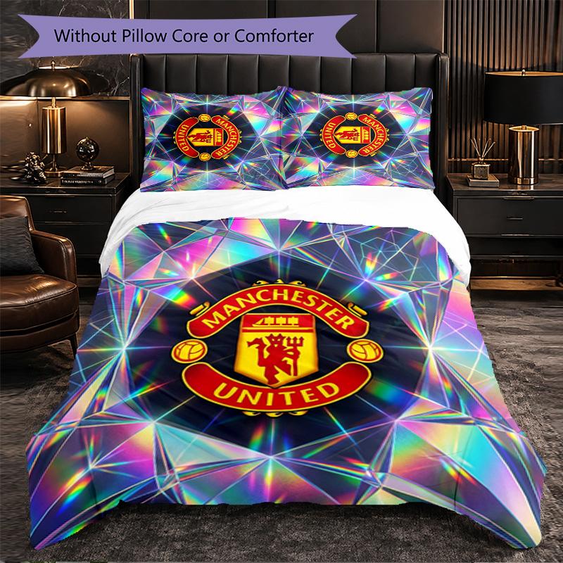 Juego de Cama de 3 Piezas con Patrón del Manchester United Suave Microfibra Funda Nórdica con Fundas de Almohada para Dormitorio