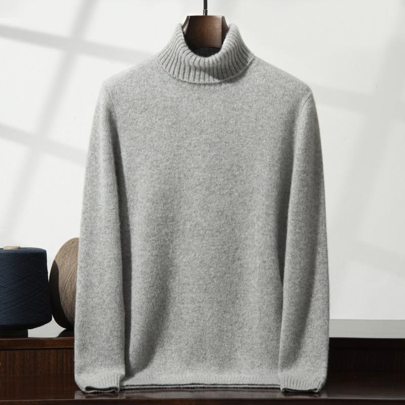 New high-lapel cashmere sweater men's thickened sweater trendy solid color versatile knitted bottomed wool sweater