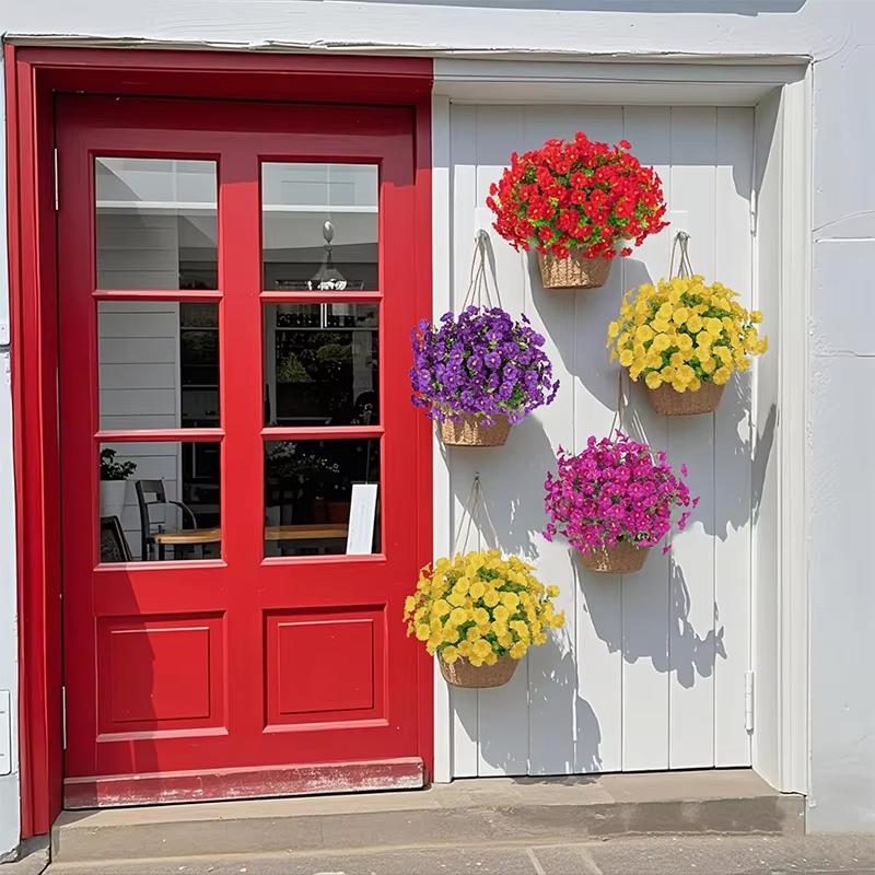 4 Bündel Künstliche Blumen Seiden-Prunkwinde Pflanzen Eukalyptus UV-Beständig Garten Sommerhaus Außen Dekoration