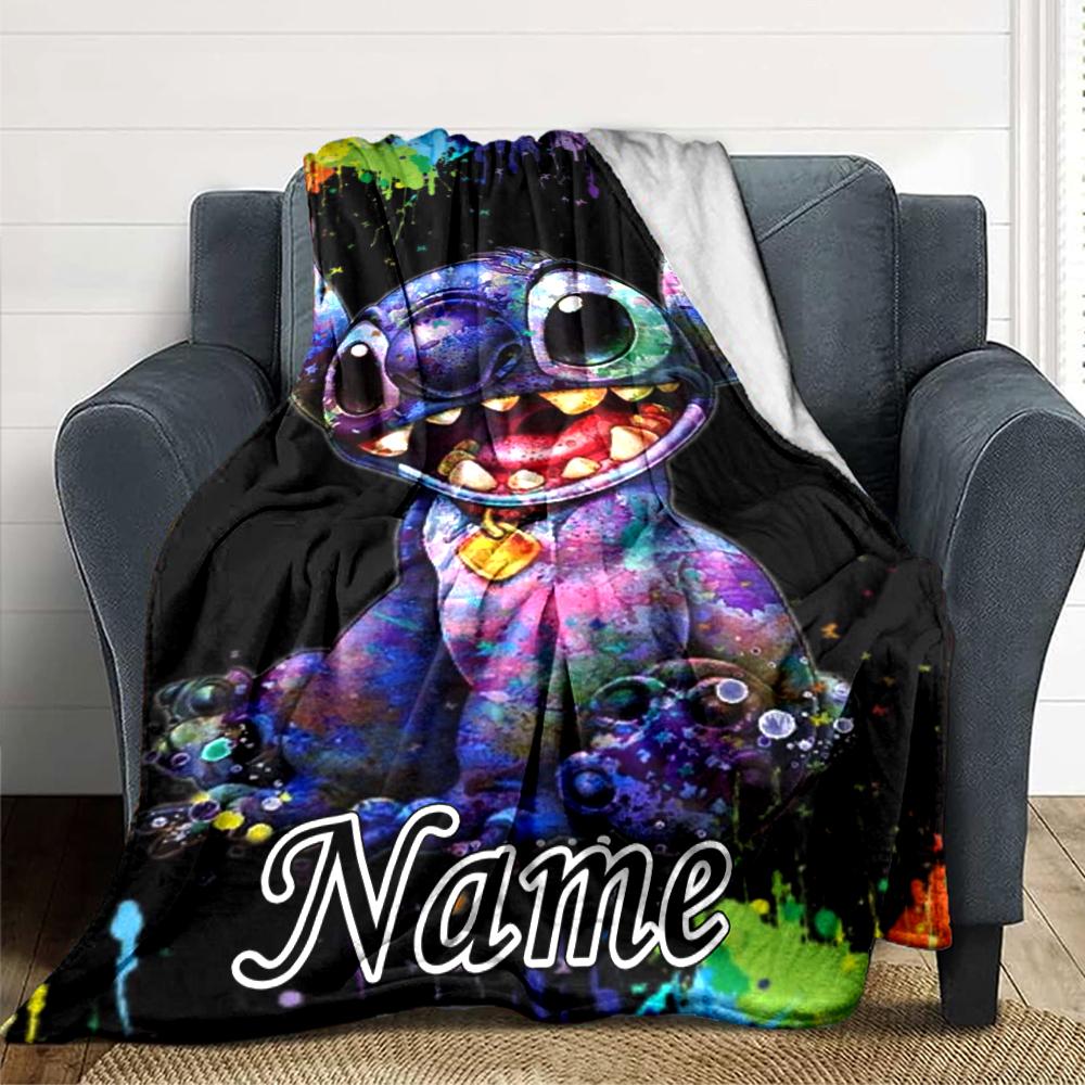 Custom Name Butterflies Stitch's Adventure blanket for Couch & Bed, Plush Cozy Fuzzy Blanket Super Soft & Warm Blankets for Fall and Winter. 0908329