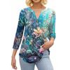 Damen T-Shirt mit Aufdruck, Knopfleiste, 3/4-Ärmel, für den Alltag, Wochenendmode, Basic, V-Ausschnitt, normales Oberteil
