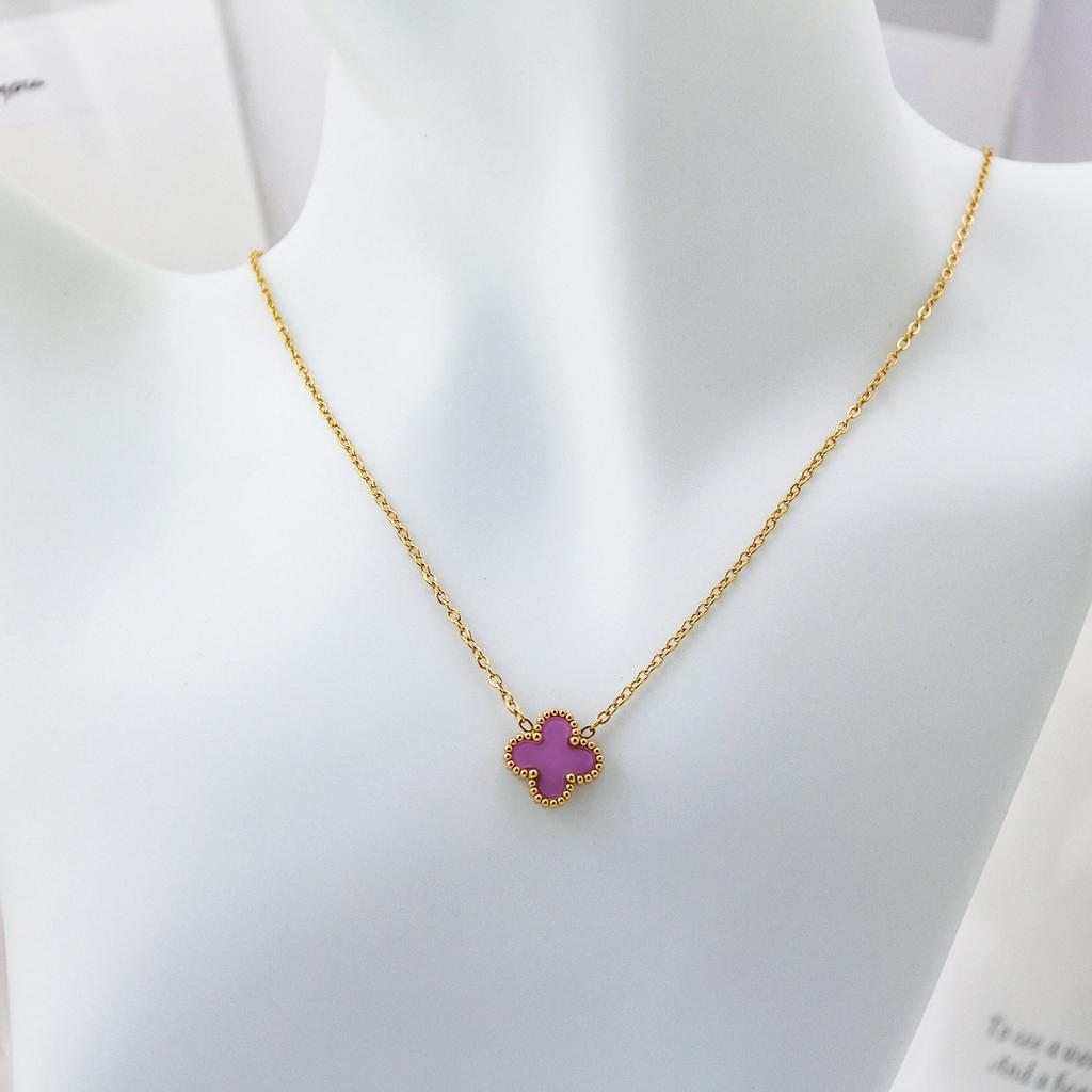13mm Four-leaf Clover Single Flower Necklace Double-sided 18K Vacuum Plated Non-fading Women's Necklace