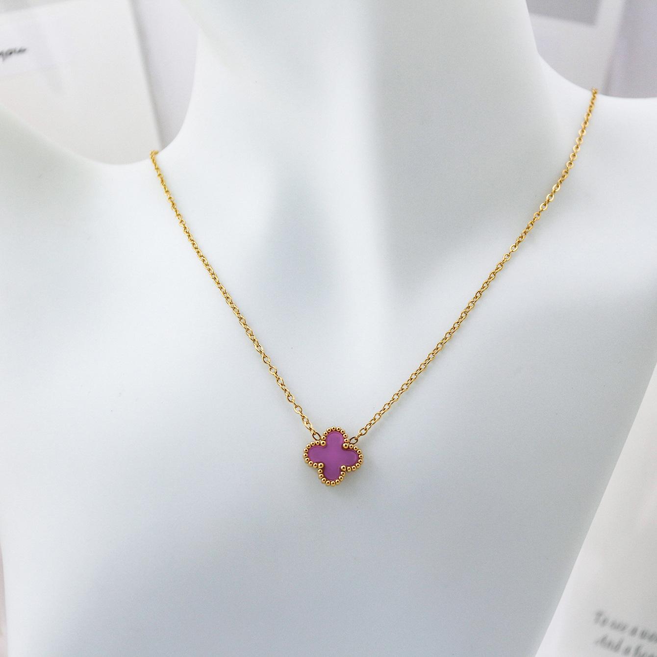 

13mm Four-leaf Clover Single Flower Necklace Double-sided 18K Vacuum Plated Non-fading Women s Necklace
