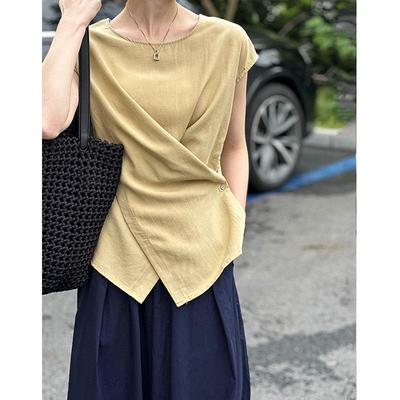 Zhiyu Lun 2025 Summer Women's Chic Irregular Short Sleeve Cross Vest Top In Orange