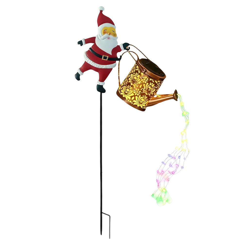 Solar Santa Claus Kettle Lights Outdoor Garden Watering Can Light LED Hanging Solar Christmas Light for Festival Party Supplies