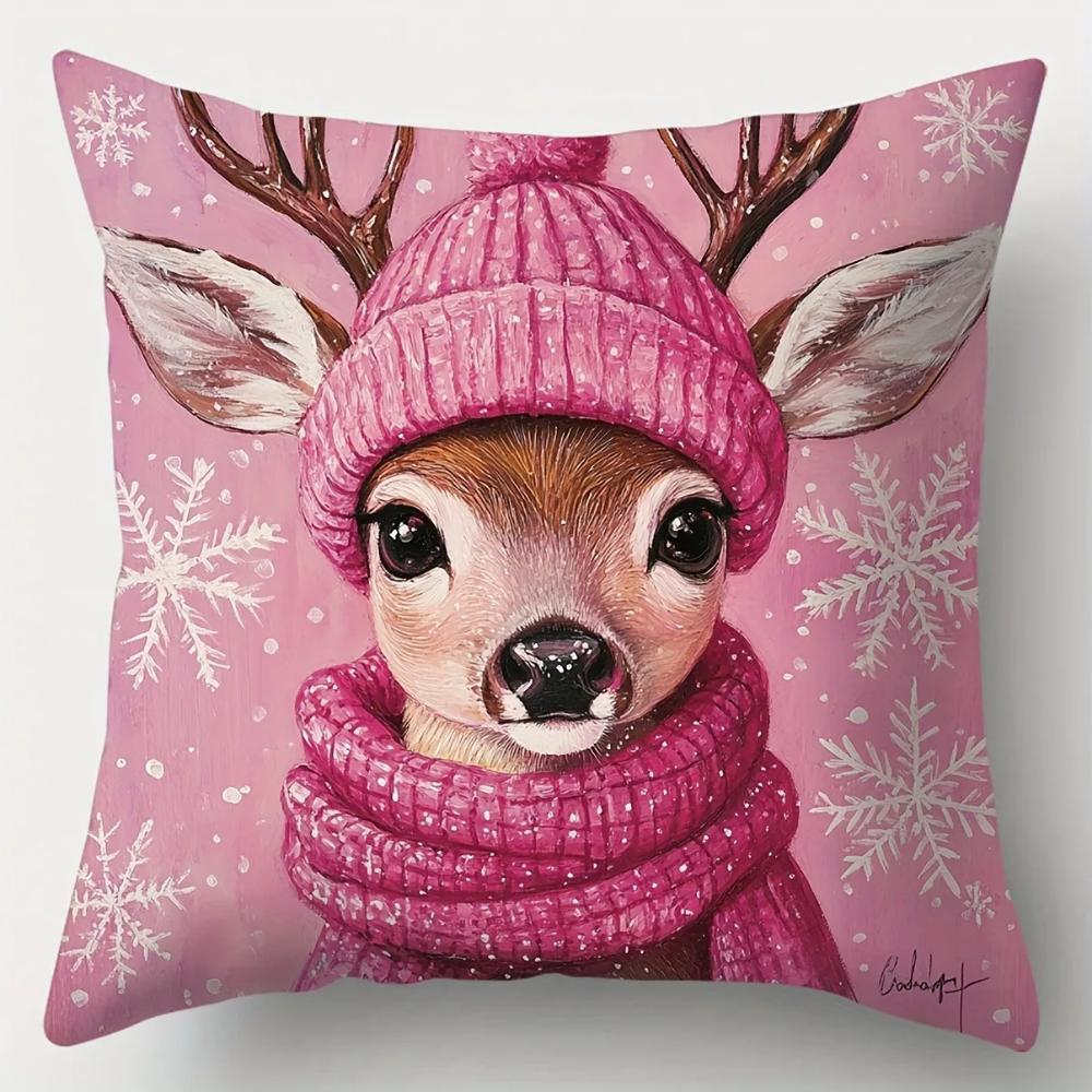 Merry Christmas Decoration Pillow Cover Red Pink Snowman Fawn Pattern Living Room Sofa Cushion Cover Room Home Decoration