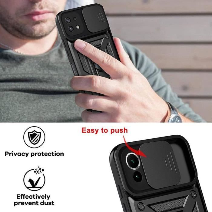 Schutzhülle - BOOLING - für Samsung Galaxy A22 5G - Hart Matt Schwarz - Kameraabdeckung - Ring Video Ständer