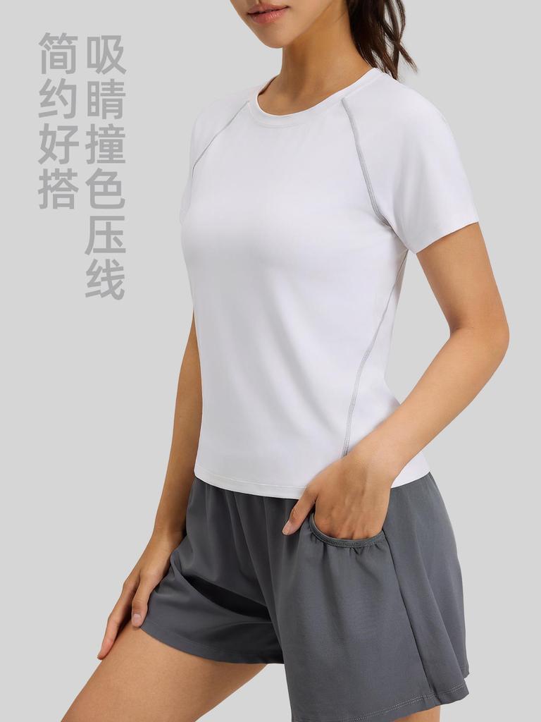 Juyi Tang Women's Breathable Round Neck Yoga Top - Slimming, Sporty, and Versatile