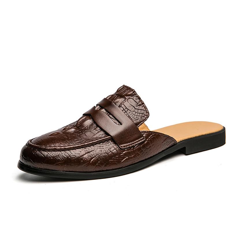 Men s Crocodile Pattern Backless Leather Headscarf Slippers 38