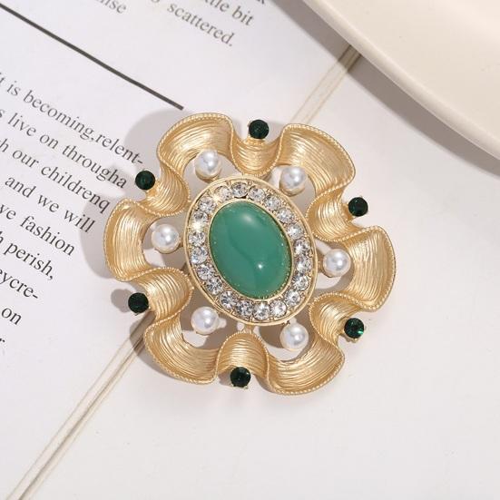 Women Brooch Flower Shape Rhinestone Retro Baroque Style Anti-slip Wear-resistant Suit Coat Collar Hat Scarf Decoration