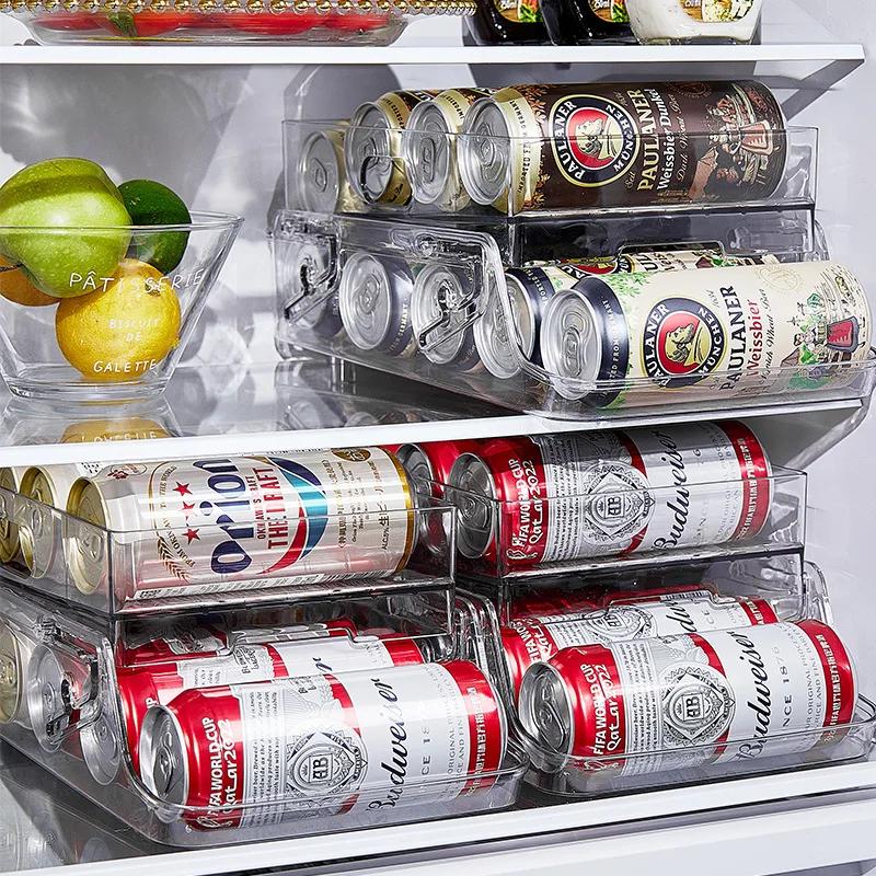 Stackable Clear Can Dispenser For Fridge 2 Tier Automatic Rolling Beverage Holder For Soda Beer And Canned Drinks