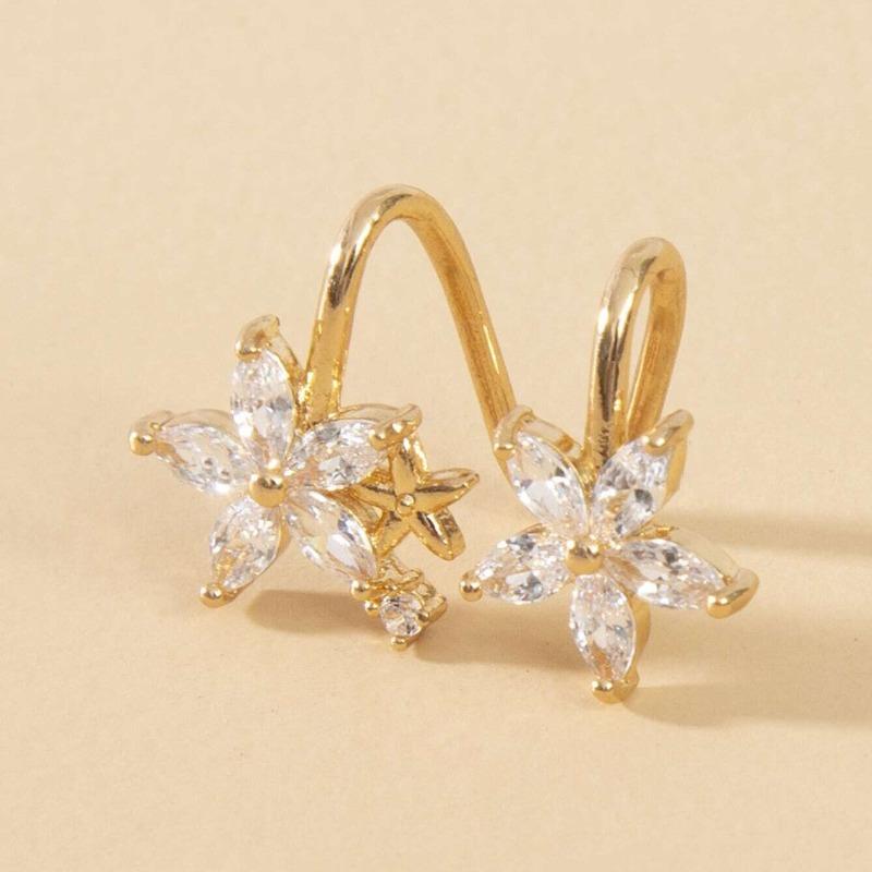 

Flower Ear Cuff for Women Sparkle Clip On Earrings Non-Piercing Elegant Trendy 2026 New Jewelry