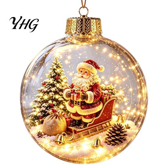 Glowing Christmas Tree Ornaments Lighted Ball Ornaments, 3D Miniature Scene Hanging with Warm LED Led Globes Light, Clear Acrylic Bauble Decoration