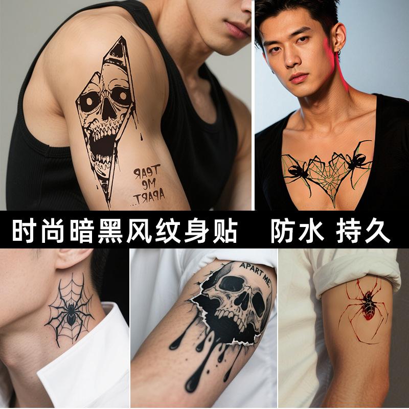 Halloween Tattoo Sticker Waterproof Dark Skull Spider Simulation Temporary Tattoo Tattoo