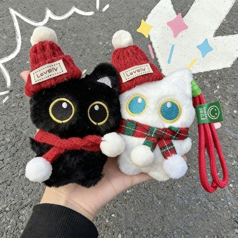 1 vnt. Mielas pliušinis juodas kačiukas lėlė žaislas raktų pakabukas krepšio pakabukas pakabukai automobilio raktų pakabuko aksesuarai moterims, poroms Kawaii dovana