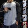 Men Shirt Contrast Colors Breathable Round Neck Soft Spring Top for Jogging