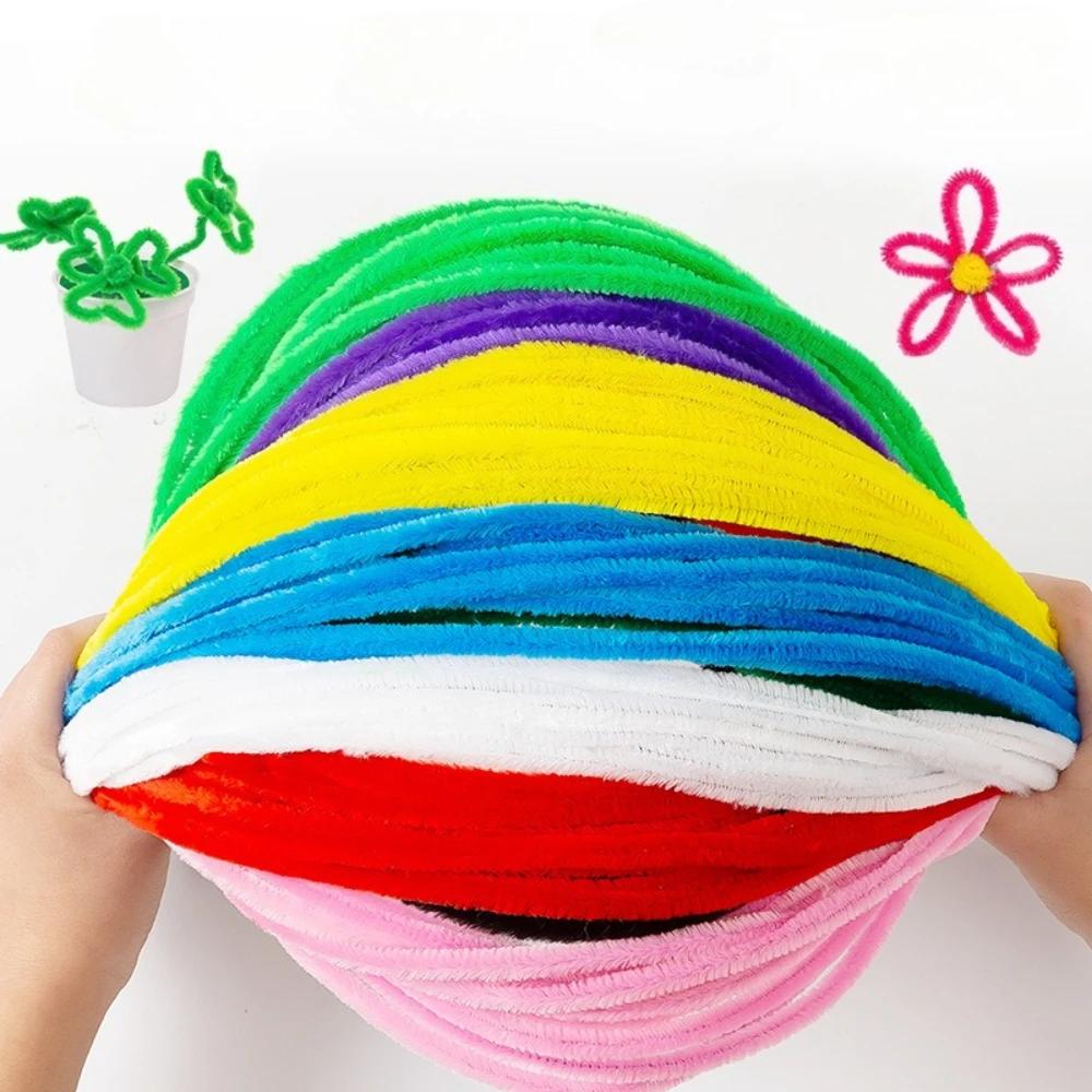 100-1500Pcs Colorful Chenille Stem Twisted Rod Diy Plush Tinsel Stem Wired Twist Stick Fluffy Bar Iron Wire Pipe Cleaners Plush