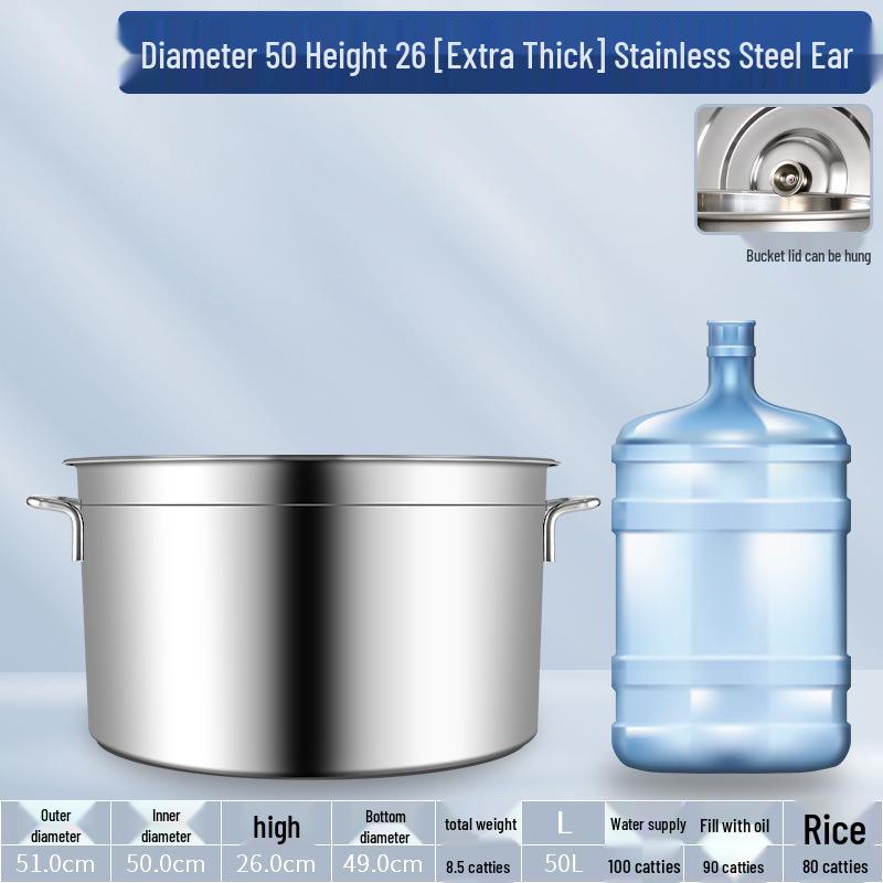 304 Stainless Steel Soup Pot with Lid - Thickened Round Barrel for Commercial Use, Ideal for Rice, Water, Braised Meat, and Porridge.