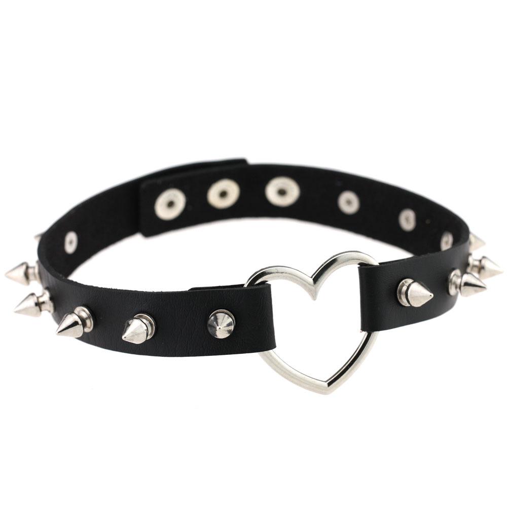 New O-Round Punk Rock Gothic Chokers Women Men PU Leather Silver Color Spike Rivet Stud Collar Necklace Statement Party Jewelry