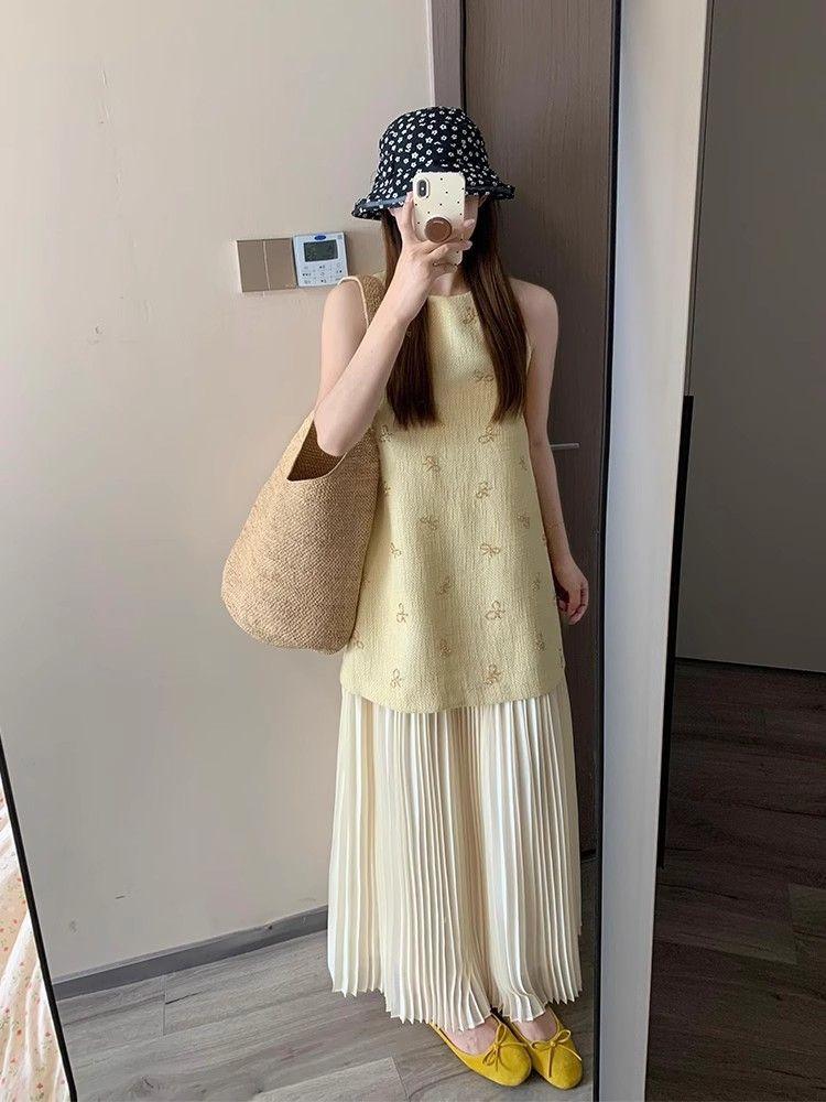 French fake two-piece small fragrant dress for women s summer light luxury high-end seaside vacation temperament long dress to the ankle S