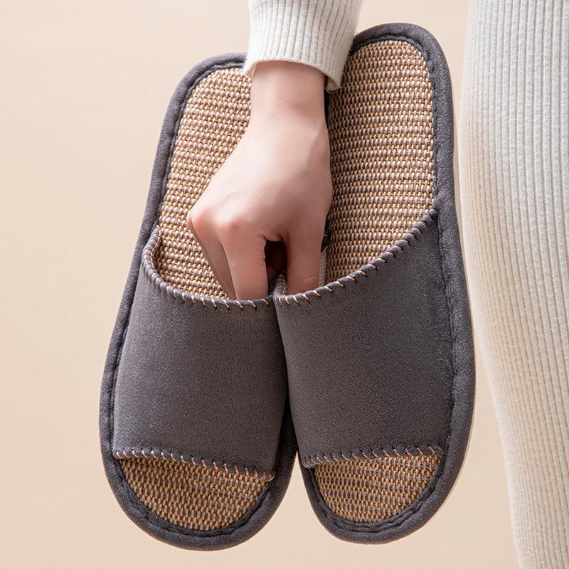 Linen breathable slippers women's four seasons indoor home non-slip deodorant silent soft bottom couple household floor mopping men