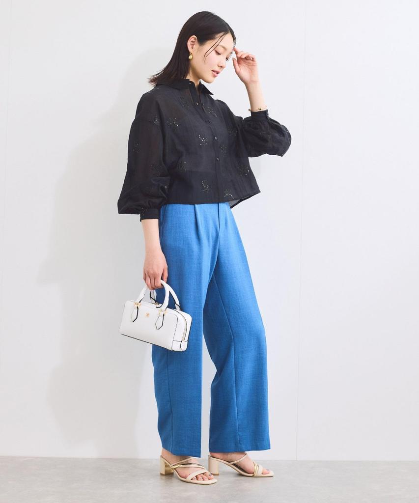 Blouse Floral Embroidered Shiny Sheer Blouse for Black [BIS] [WEB Exclusive] Women, (02)