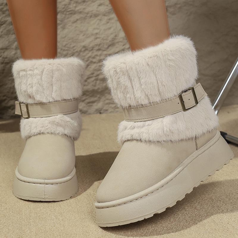 Fashion Fashion Buckle Fluffy Fur Boots Women Comfortable Winter Slip On Platform Snow Boots Woman Thick Sole Furry Ankle Botas Mujer