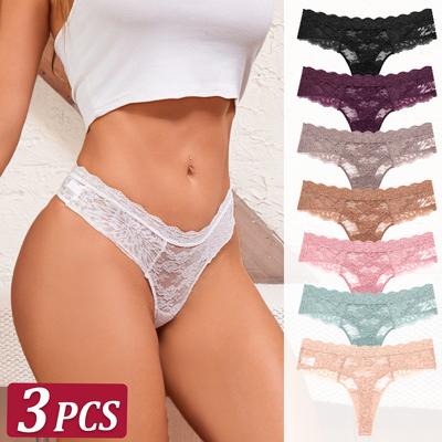 3 Adet Dantelli Seksi String Kadın Düşük Bel Külot Seksi Yumuşak Bayan İç Çamaşırı Trend Çiçekli Külot Kadın Çiçekli Külot İç Çamaşırı
