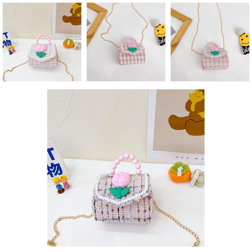 Childrens Cartoon Pattern Pu Shoulder Bag With Artificial Pearl Bow And Flower Decoration For Daily Casual Wear