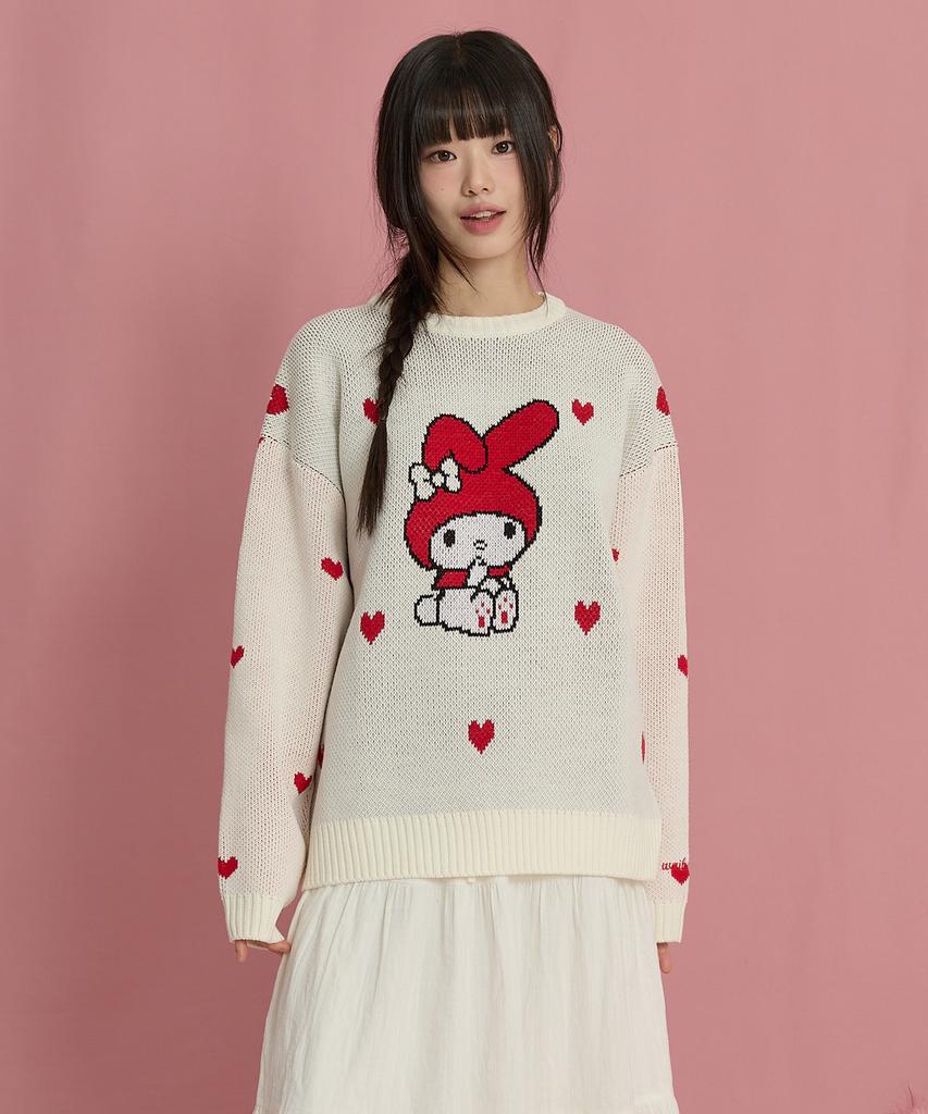 WAIKEI My Melody Heart Graphic Knit Ivory
