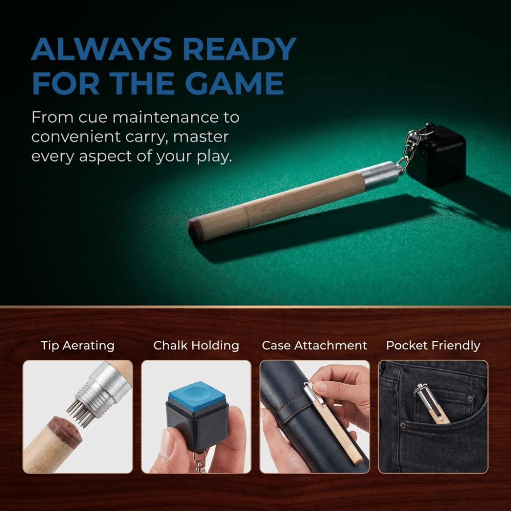 2pcs Cap with Chain Cue Tip Pricker Wood Grain Handle Snooker Accessory Billiard Cue Care