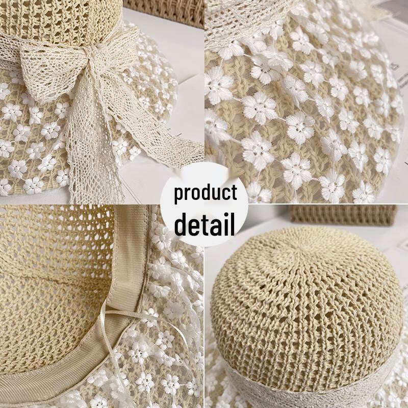 Three Dolphins Women's Hepburn Style Lace Tie Straw Sun Hat