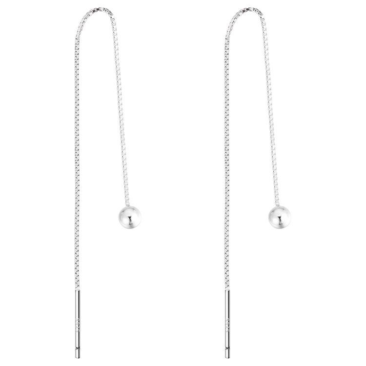Bean Pearl Ear Thread Trendy Slim Face Round Stud Earrings Simple Temperament Summer Jewelry