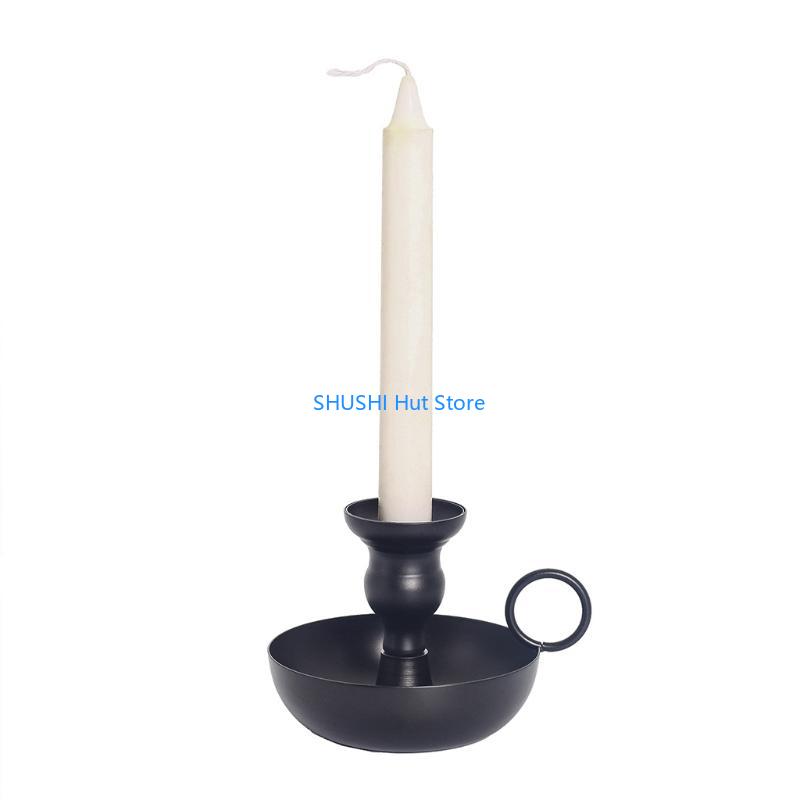Teacup Table Stand Candlestick Elegant Holder Antique-Style Black Metal Desktop Art Decorations for Living Room B D57B