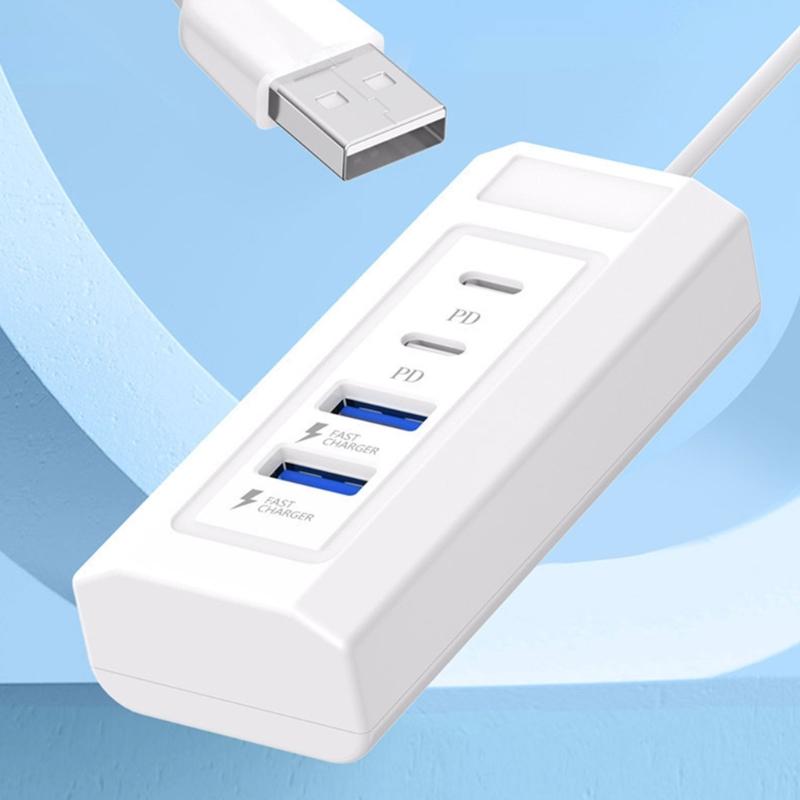 4 Port USB Charging Hub Expander With Double Type C And USB Ports For Mobile Devices And Gadgets
