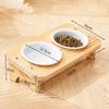 Detachable Ceramic Cats Bowl with Wood Stand Tilted Cat Dish Sturdy Dog Food Container  Indoor