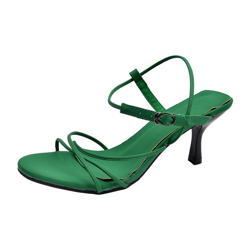 Plus Size Thin Strap Sandals New Round Toe Cross Thin Strap Slip-on Versatile Lightweight Non-Slip High Heels