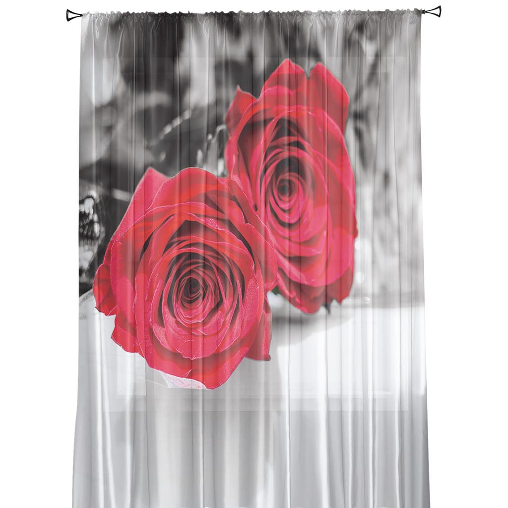 Red Rose Flower Modern Curtains For Living Room Transparent Tulle Curtains Window Sheer For The Bedroom Accessories Decor