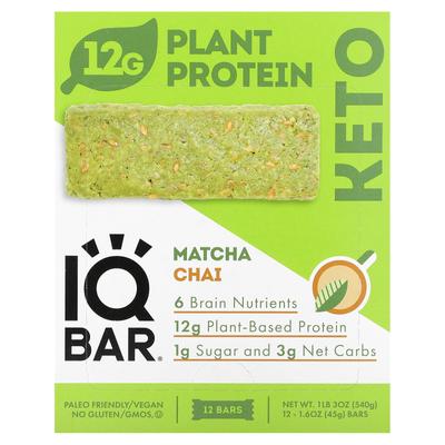 Roślinny baton proteinowy, Matcha Chai, 12 batonów, 45 g (1,6 uncji) każdy