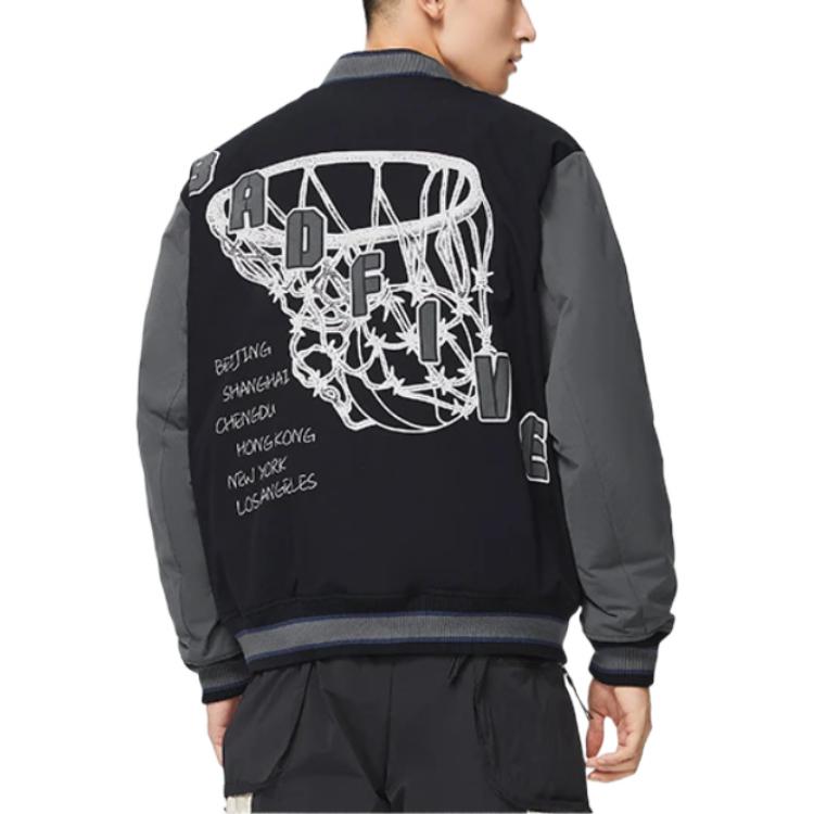 Li Ning Badfive Color Block Design Single Breasted V Neck Long Sleeve Cotton Jacket Men Jacket Black AJMS053-2