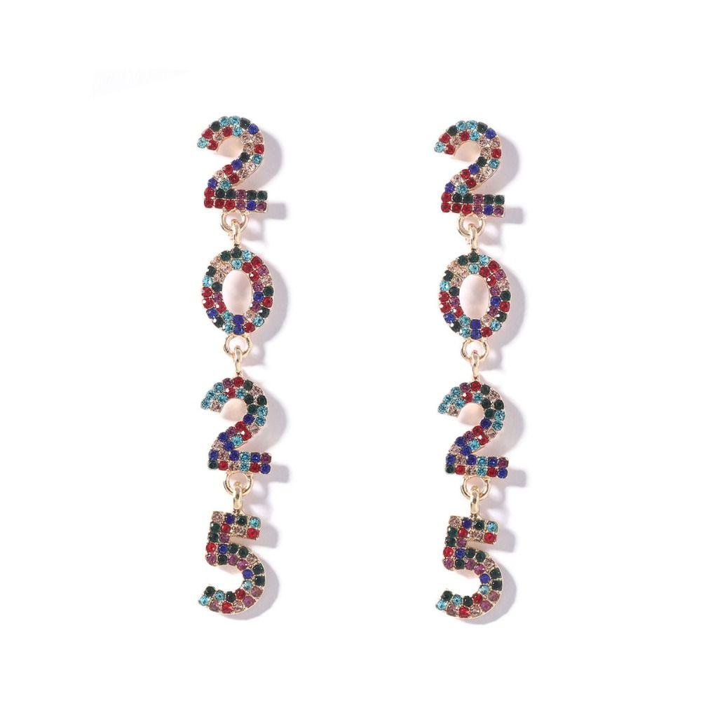 Aesthetic Happy New Year Earrings Jewelry Crystal Party Earrings  New Year