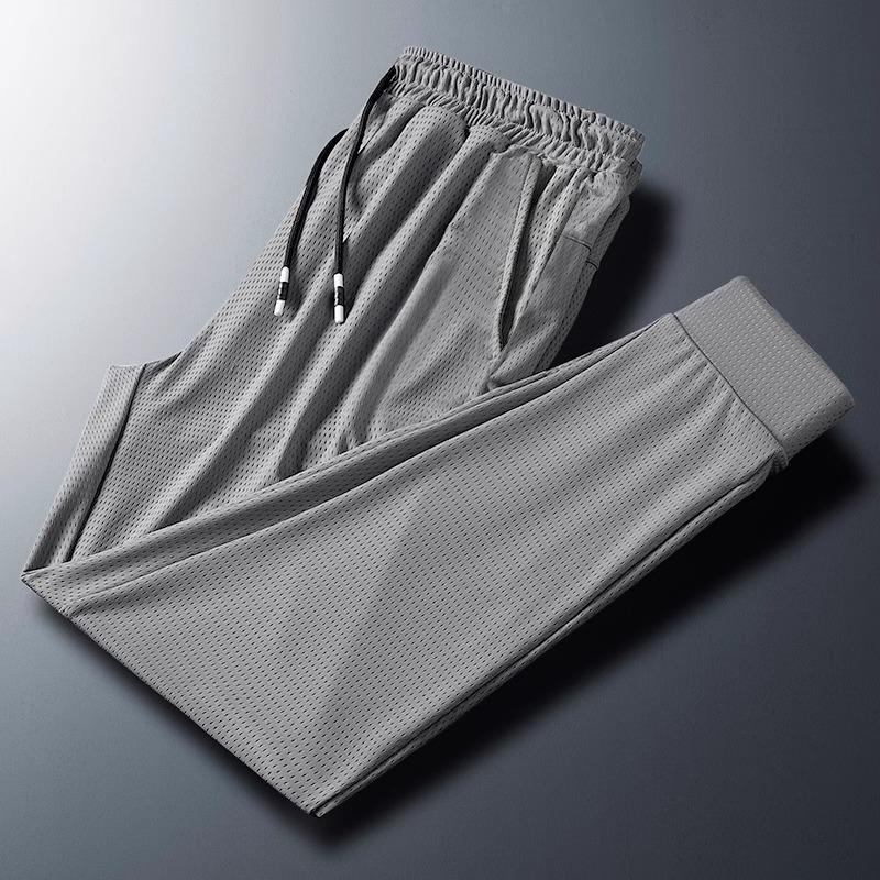 Men's Summer Ice Silk Quick-Dry Breathable Pants with Cuffs for Running and Casual Wear